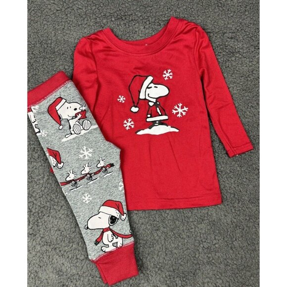 Munki Unisex 9m Peanuts Santa Snoopy Woodstock Baby Pajama Set Red Grey 9 M - Picture 1 of 11